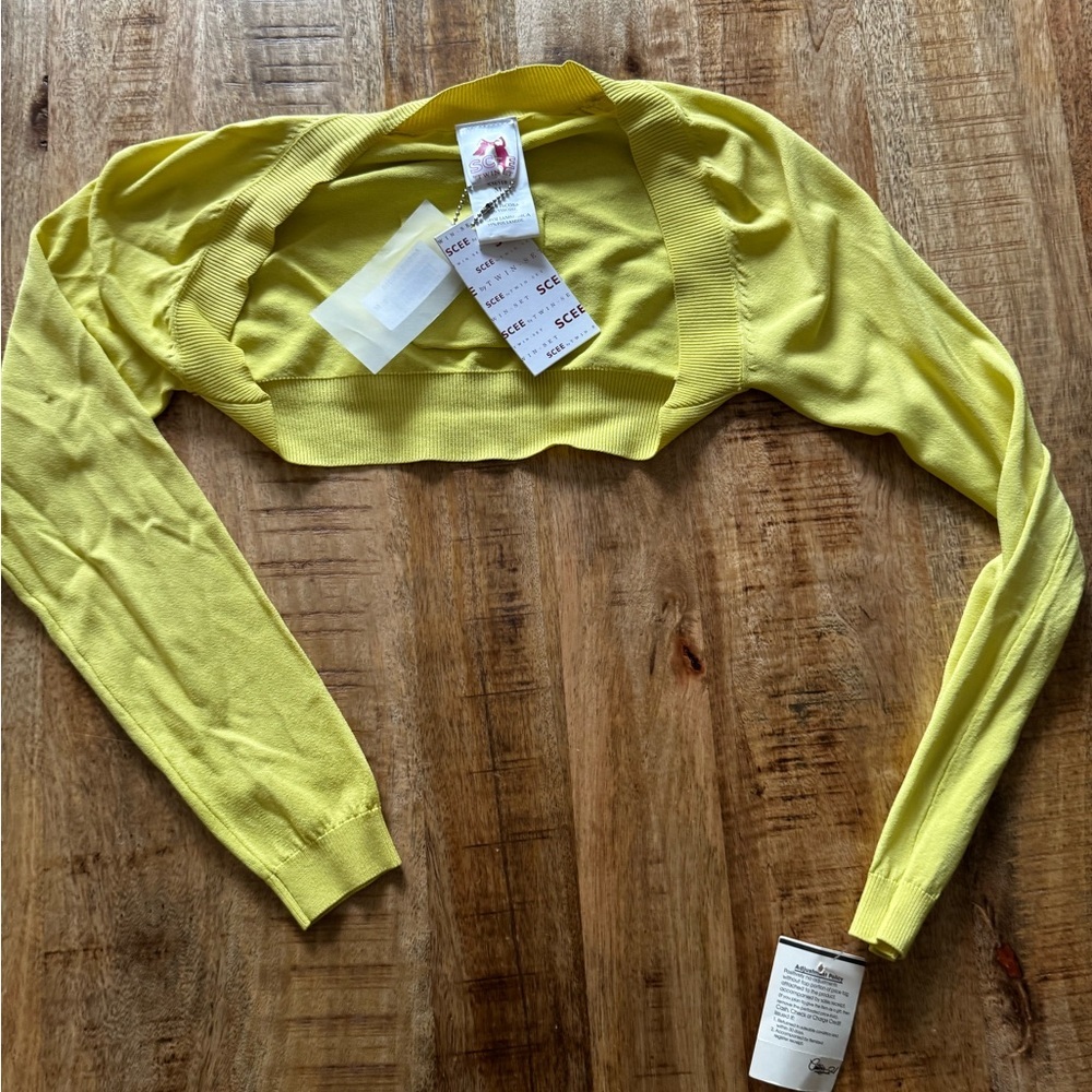 SCEE by Twin-Set Bright Yellow Long Sleeve Crop Top bolero shrug sleeves